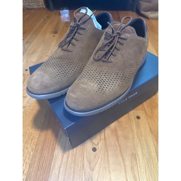 NEW Cole Haan 2.ZERØGRAND Suede Laser Cut Oxfords Men Brown Raven NIB main image 4